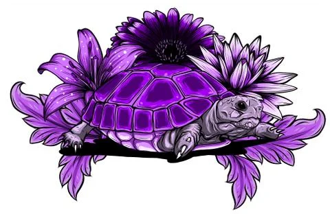 Turtle with flower designs vector illustration art Stock Illustration