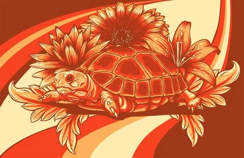 Turtle with flower designs vector illustration art 스톡 일러스트