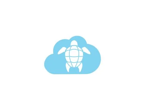 Turtle with green shell swimming for logo design illustration in a cloud shap Stock Illustration