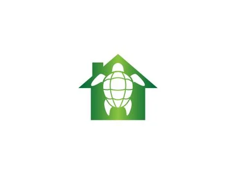 Turtle with green shell swimming for logo design illustration in a house shap Stock Illustration