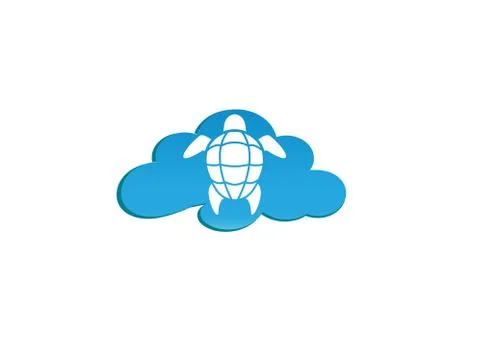 Turtle with green shell swimming for logo design illustration in a cloud shap Stock Illustration