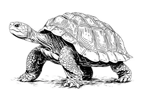 Turtle hand drawn ink sketch. Engraved style vector illustration. Stock Illustration