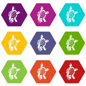 Turtle on head icons set 9 vector Stock Illustration