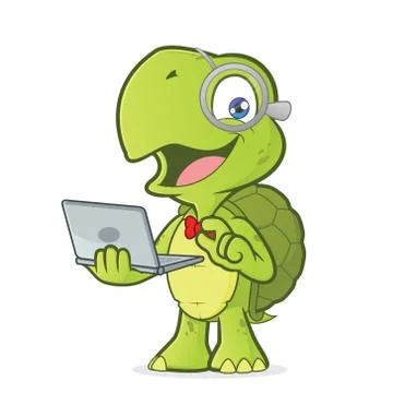 Turtle holding a laptop Stock Illustration