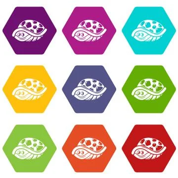 Turtle in house icons set 9 vector Stock Illustration