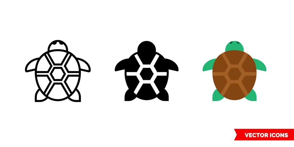 Turtle icon of 3 types. Isolated vector sign symbol. 스톡 일러스트