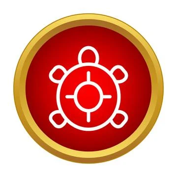 Turtle icon on red circle with gold border for graphic design Stock Illustration