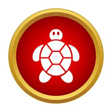 Turtle icon on a red round button Stock Illustration