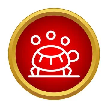 Turtle icon on red round button symbol Stock Illustration