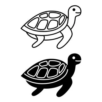 Turtle Icons. Black and White Vector Icons Of Reptile. Cute Animal. Pet Conce Stock Illustration