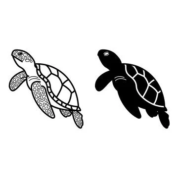 Turtle Icons. Black and White Vector Illustration. Reptile, Turtle with She.. Stock Illustration