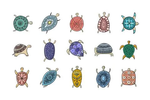 Turtle icons set. Tortoise art print isolated on white for your design Stock Illustration