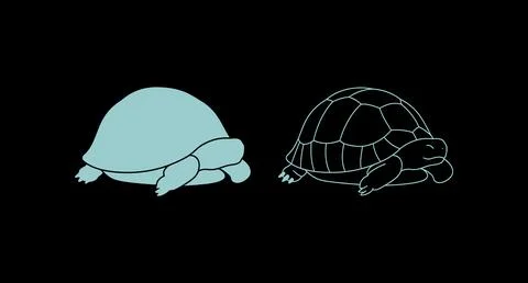 Turtle icons shown as solid filled silhouette and simple line outline art Stockillustratie