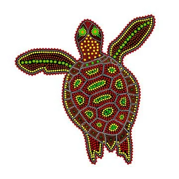 Turtle isolated on white background. Australia aboriginal turtle dot painting Stock Illustration