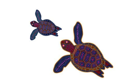 Turtle isolated on white background. Australia aboriginal turtle dot painting Stock Illustration