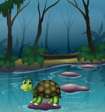 A turtle at the lake Illustrazione stock