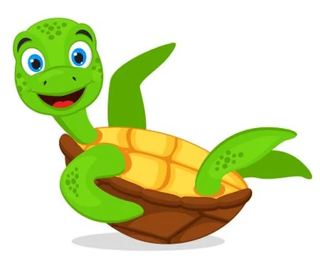 Turtle lies upside down and waves its fin on a white background. Character Stock Illustration