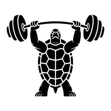 Turtle lifting weights weightlifting black and white fitness exercise イラスト素材