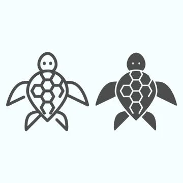 Turtle line and solid icon. Ocean or sea kareta tortoise illustration isolated Stock Illustration