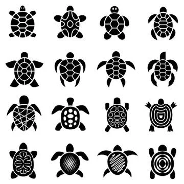 Turtle logo top view icons set, simple style Illustrazione stock