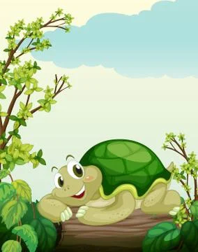 A turtle lying on dry wood 스톡 일러스트