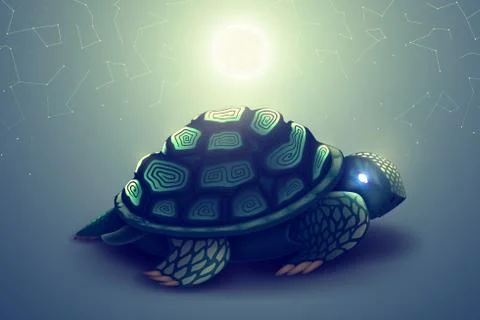 Turtle with mosaic shell, wild animal in nature, predatory reptile, tortoise Stock Illustration
