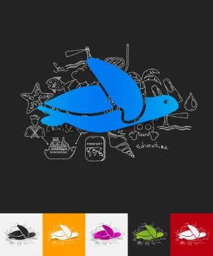 Turtle paper sticker with hand drawn elements Stock Illustration