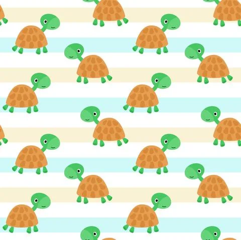 Turtle pattern. Cute cartoon characters, repeating pattern. Vector background 스톡 일러스트