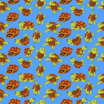 Turtle pattern seamless, cartoon style 스톡 일러스트