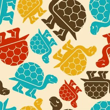 Turtle pattern seamless. tortoise Vector background. Amphibian ornament Stock Illustration