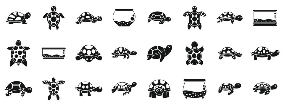 Turtle pet icons set. Set of turtle icons showing turtles crawling swimming and Stockillustratie