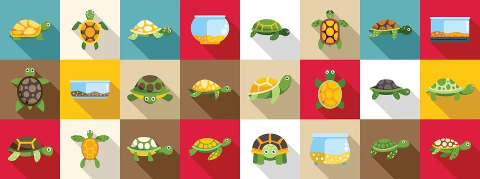 Turtle pet icons set. Turtle icon set showing different species and tortoise Stock Illustration