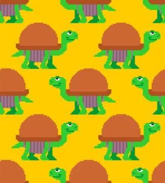 Turtle pixel art pattern seamless. tortoise 8 bit Vector background Stock Illustration
