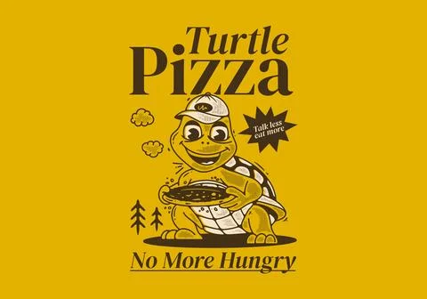 Turtle pizza, no more hungry. Mascot character illustration of a turtle hol.. Stock Illustration