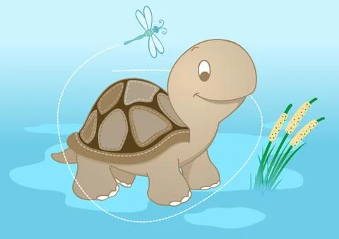 Turtle in pond Stock Illustration