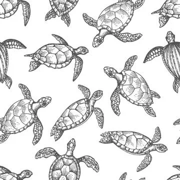 Turtle reptile sketches seamless pattern Stockillustratie