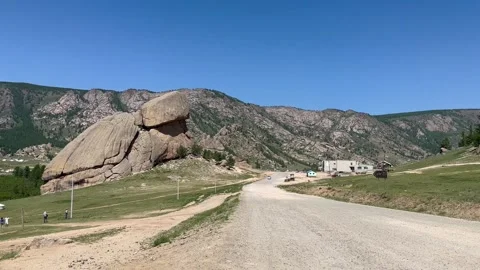 Turtle Rock, Mongolia. Overview of the valley and Turtle Rock in Terelj Park. Stock Footage 245470196