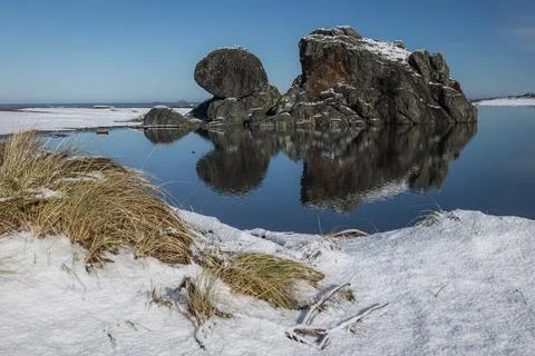 Turtle rock with snow Stock Photos