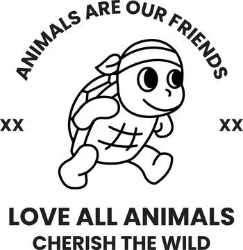 A turtle is running and the words "animals are our friends" are written abo.. Stock Illustration
