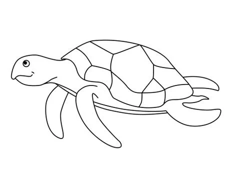 Turtle. Sea turtle is swimming - vector linear picture for coloring. Stock Illustration