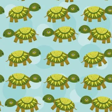 Turtle Seamless pattern with funny cute animal on a blue background Stock Illustration
