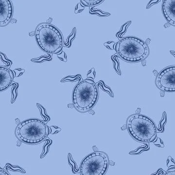 Turtle seamless pattern. Marine animal Underwater background Stock Illustration