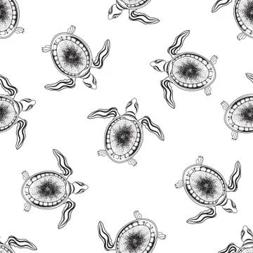 Turtle seamless pattern. Marine reptile swimming over white back Stockillustratie