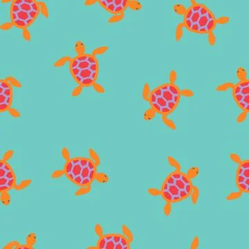 Turtle seamless pattern turquoise and orange. Cartoon style icons ocean torto Stock Illustration