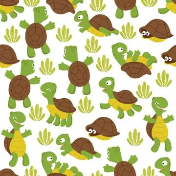 Turtle seamless pattern. Wild cute tortoise print texture for kids textile Illustrazione stock