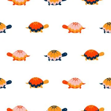 Turtle seamless vector pattern. Cartoon style red fun tortoise background. Illustrazione stock