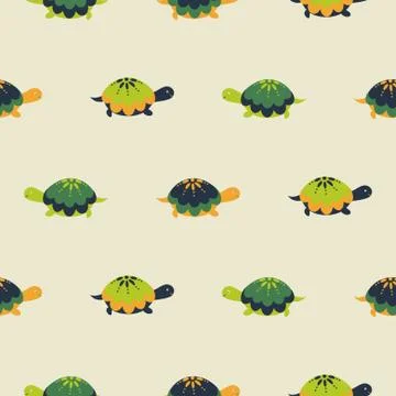 Turtle seamless vector pattern. Cartoon style green fun turtles background. Illustrazione stock