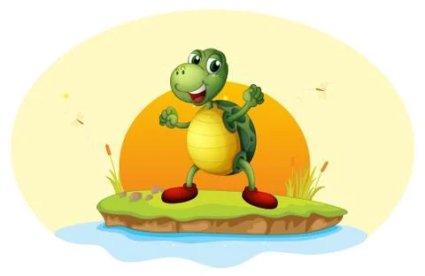 A turtle in a small island Stock Illustration