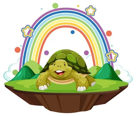 A turtle standing with rainbow on white background Stock Illustration