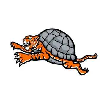 Turtle Tiger Leaping Side Mascot Stock Illustration